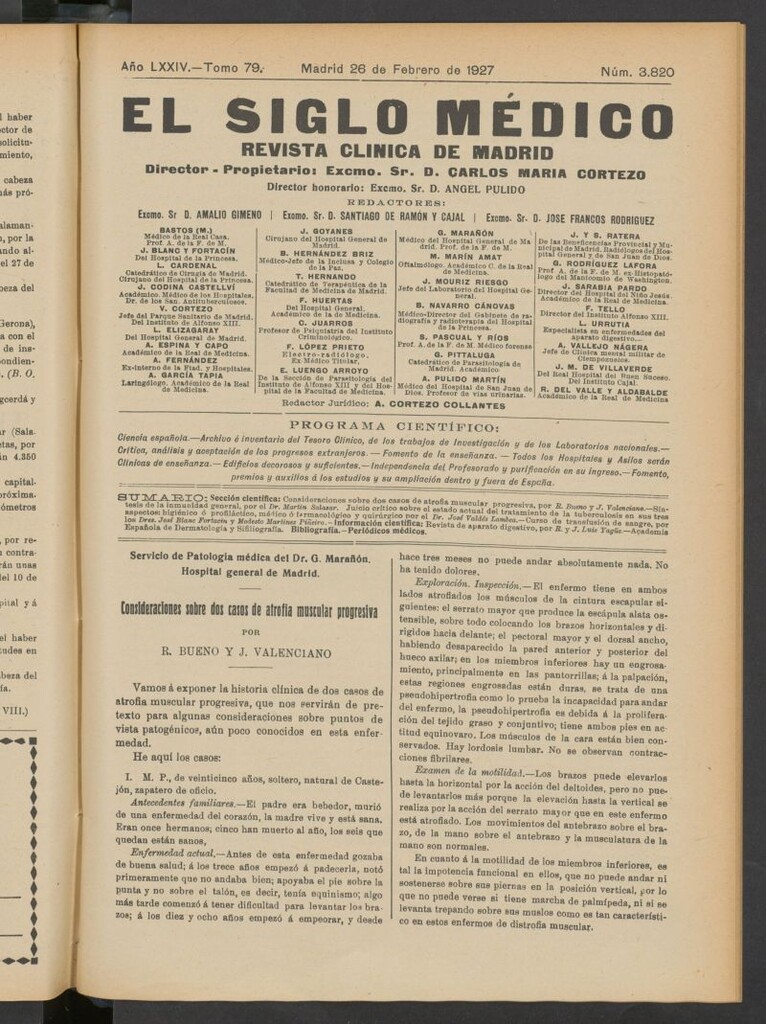 Miniatura de El Siglo Médico : boletín de medicina y gaceta médica del 26 de febrero de 1927