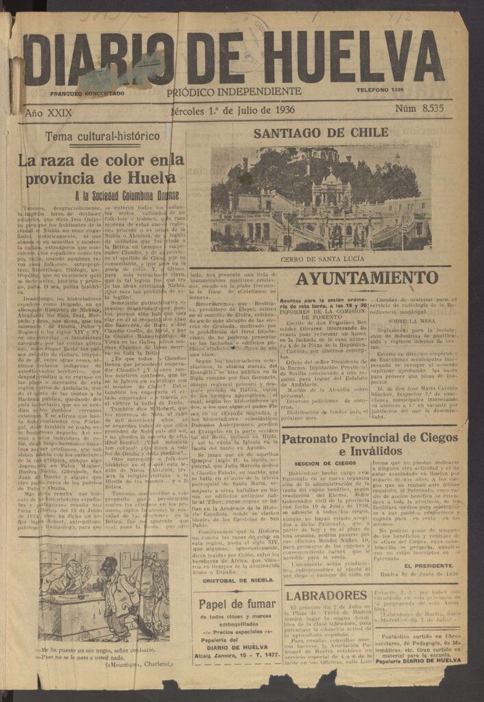 Miniatura de Diario de Huelva : periódico independiente del 1 de julio de 1936