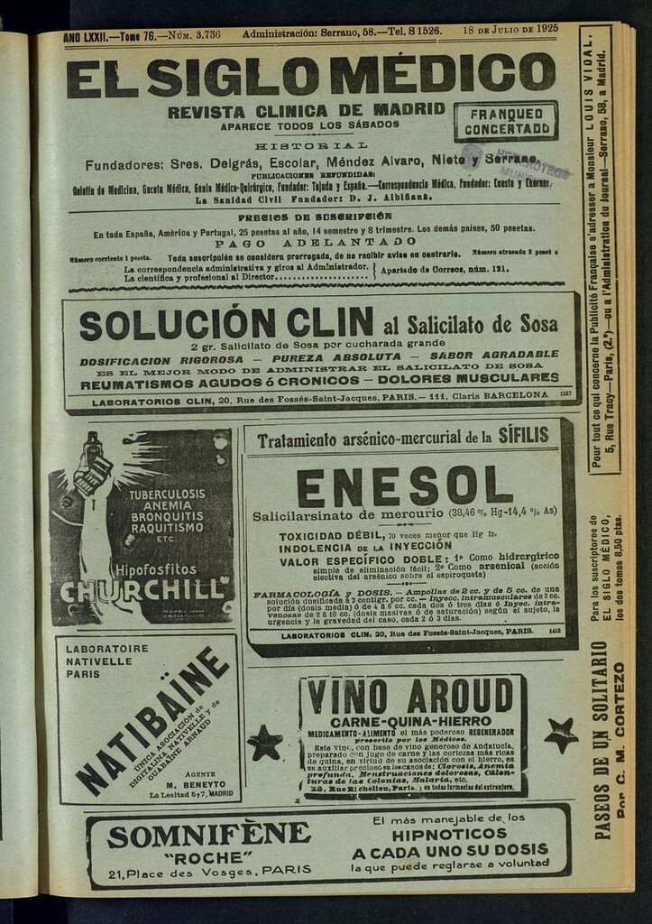 Miniatura de El Siglo Médico: boletín de medicina y gaceta médica del del 18 de julio de 1925