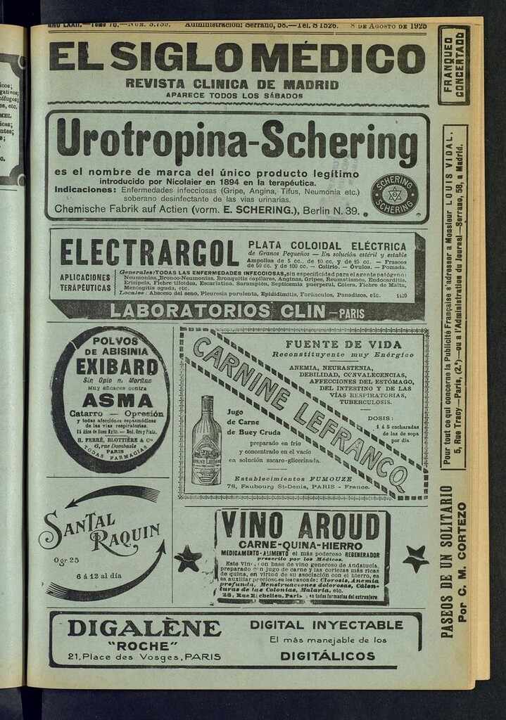 Miniatura de El Siglo Médico: boletín de medicina y gaceta médica del del 8 de agosto de 1925