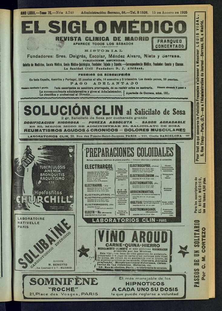 Miniatura de El Siglo Médico: boletín de medicina y gaceta médica del del 15 de agosto de 1925