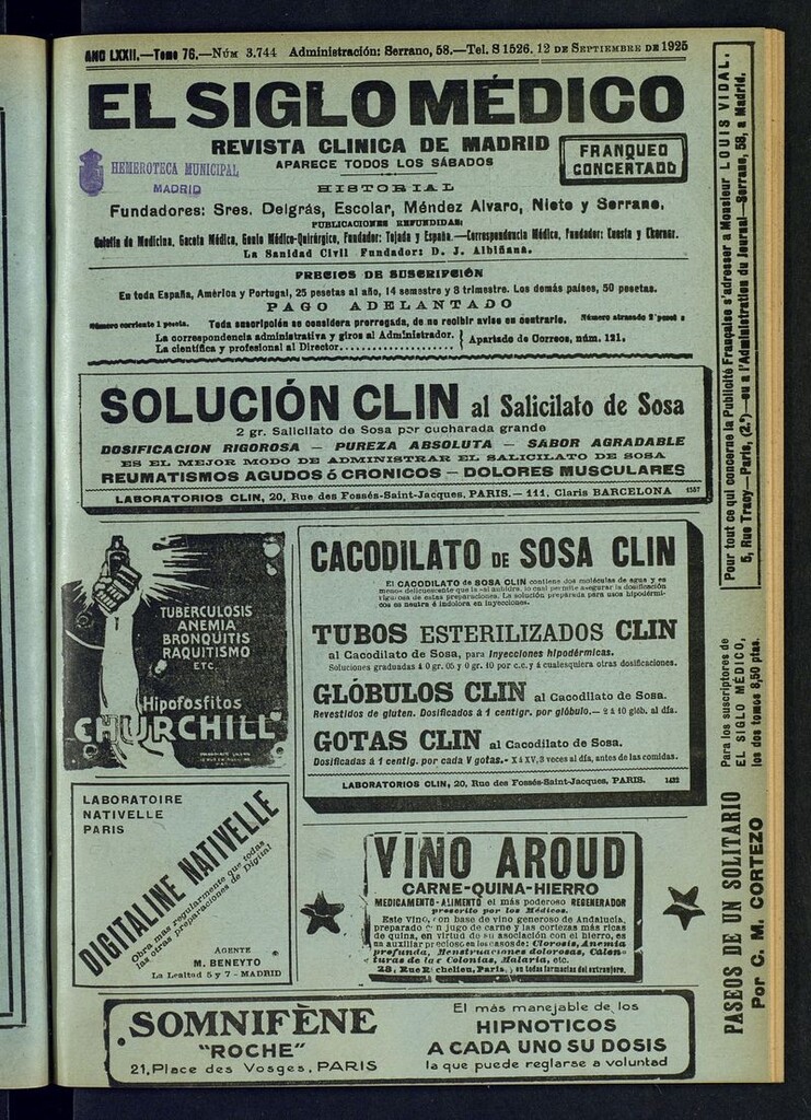 Miniatura de El Siglo Médico: boletín de medicina y gaceta médica del del 12 de septiembre de 1925