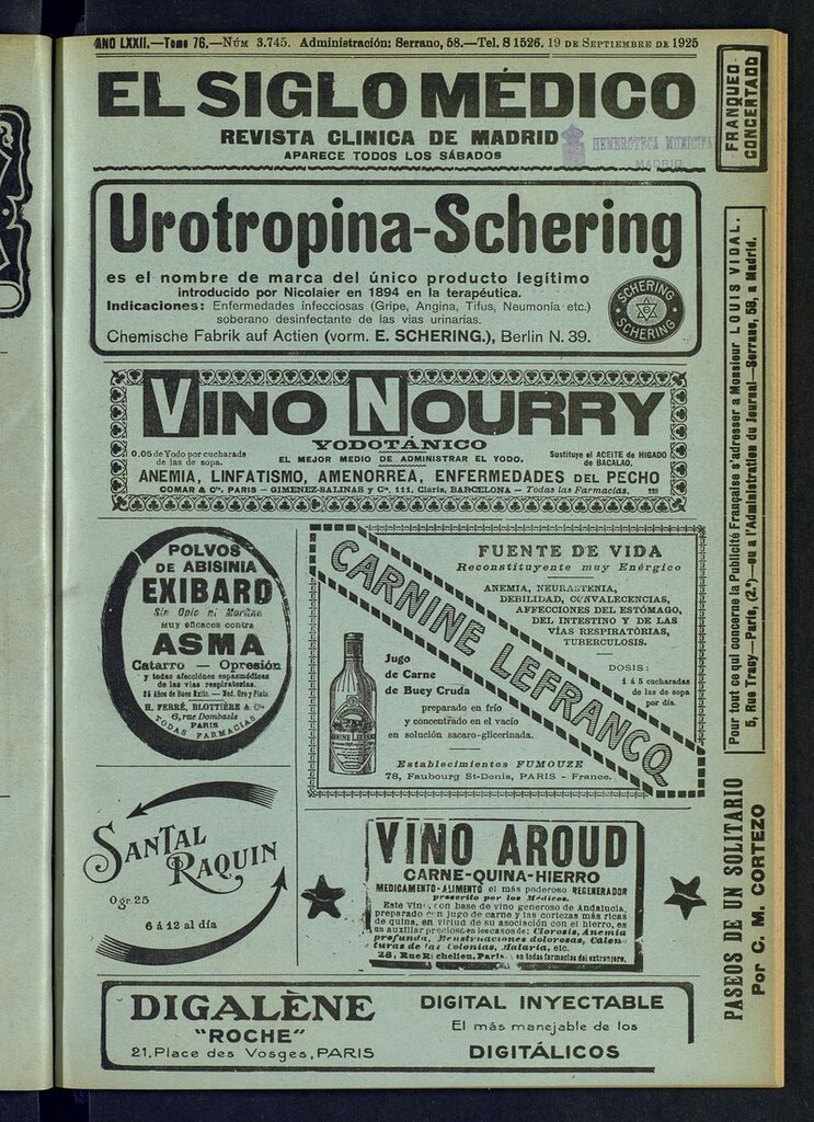 Miniatura de El Siglo Médico: boletín de medicina y gaceta médica del del 19 de septiembre de 1925