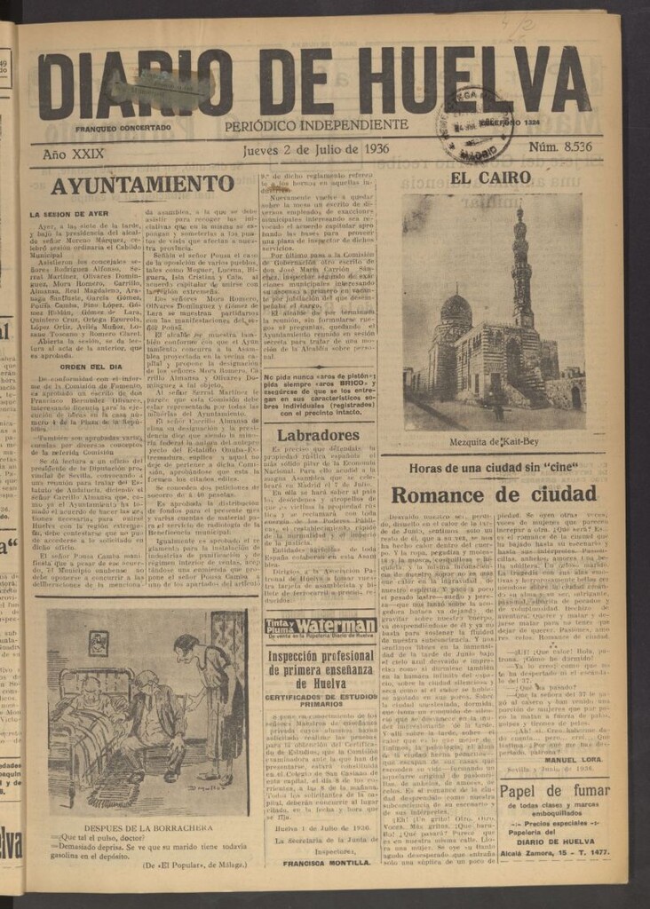 Miniatura de Diario de Huelva : periódico independiente del 2 de julio de 1936