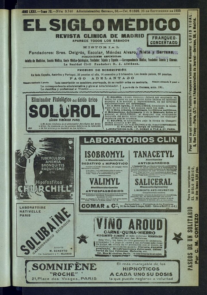 Miniatura de El Siglo Médico: boletín de medicina y gaceta médica del del 26 de septiembre de 1925
