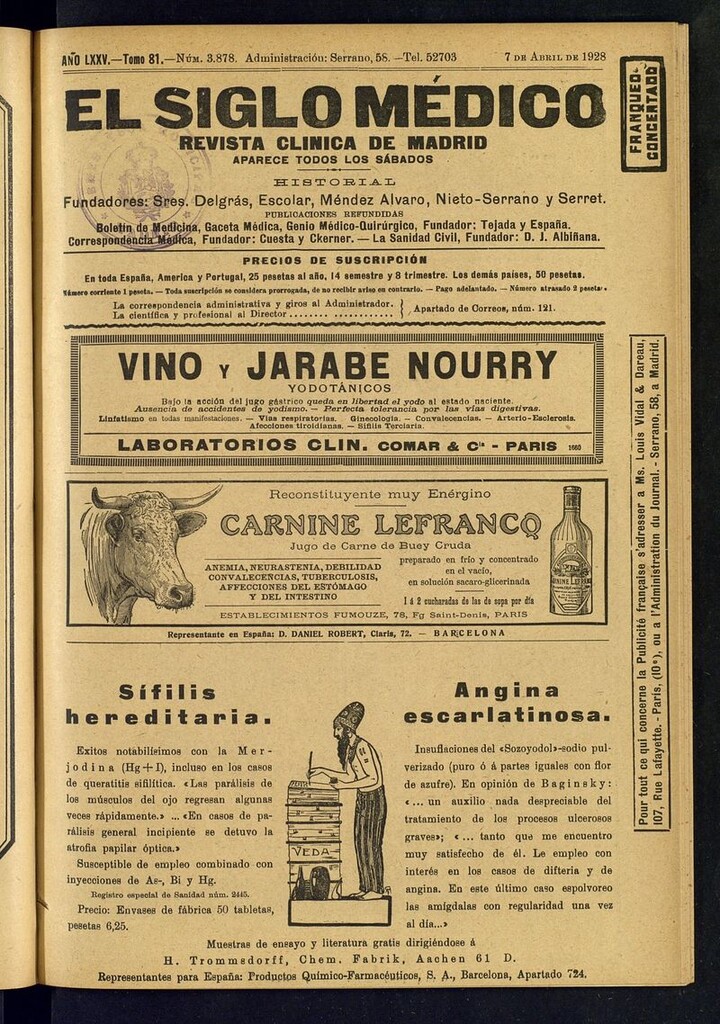 Miniatura de El Siglo Médico: boletín de medicina y gaceta médica del del 7 de abril de 1928