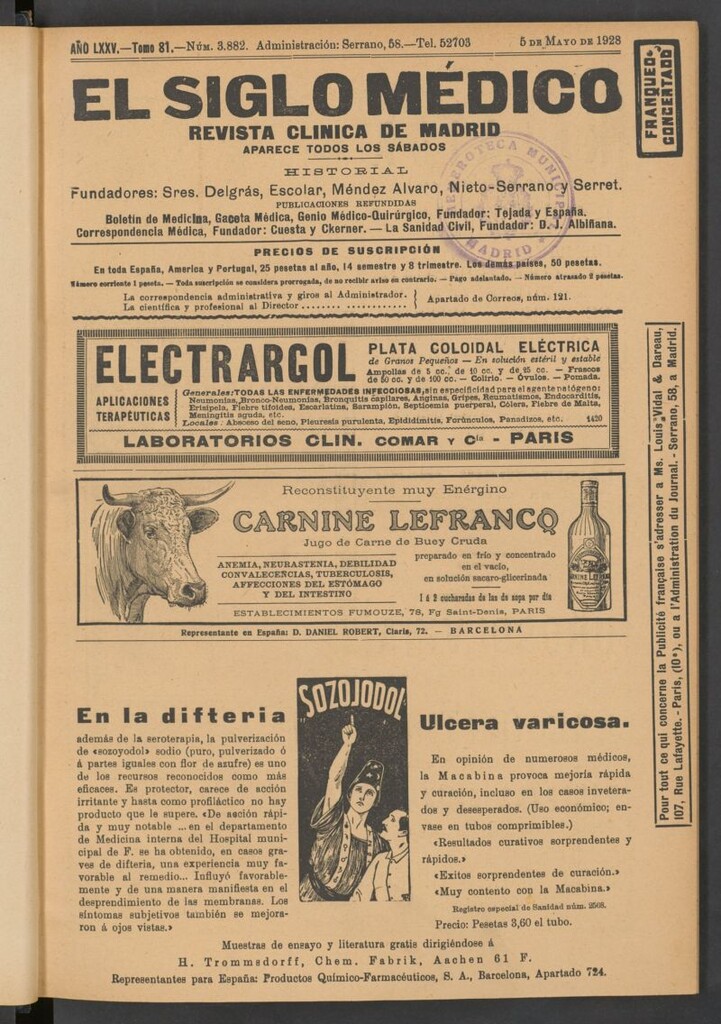 Miniatura de El Siglo Médico : boletín de medicina y gaceta médica del 5 de mayo de 1928