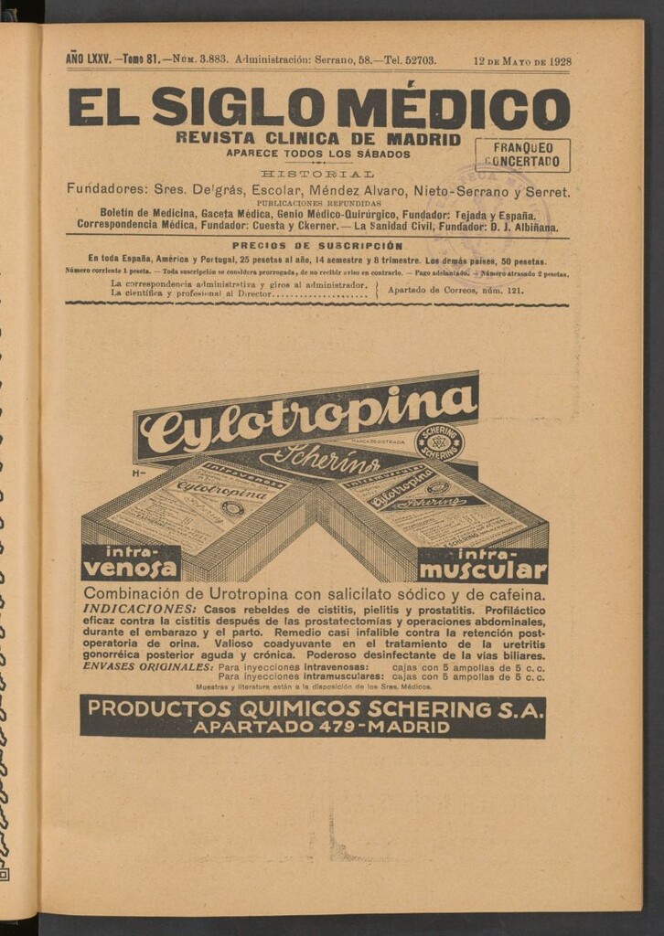 Miniatura de El Siglo Médico : boletín de medicina y gaceta médica del 12 de mayo de 1928