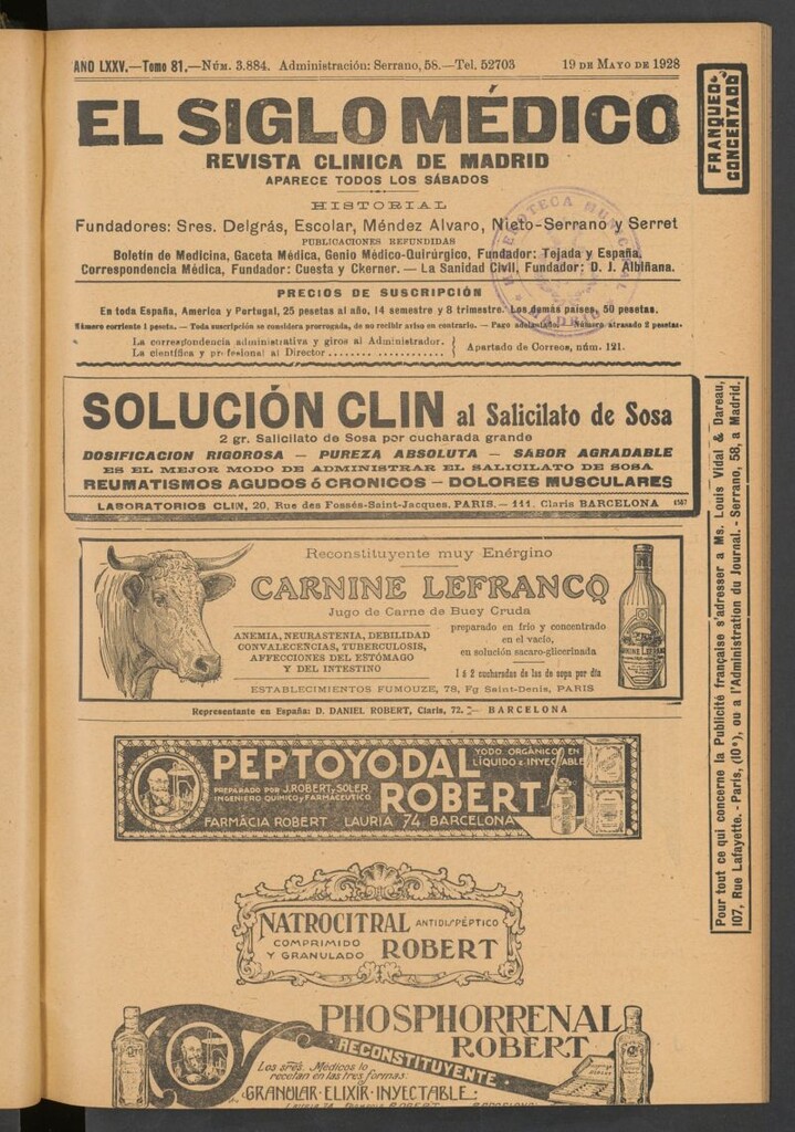 Miniatura de El Siglo Médico : boletín de medicina y gaceta médica del 19 de mayo de 1928