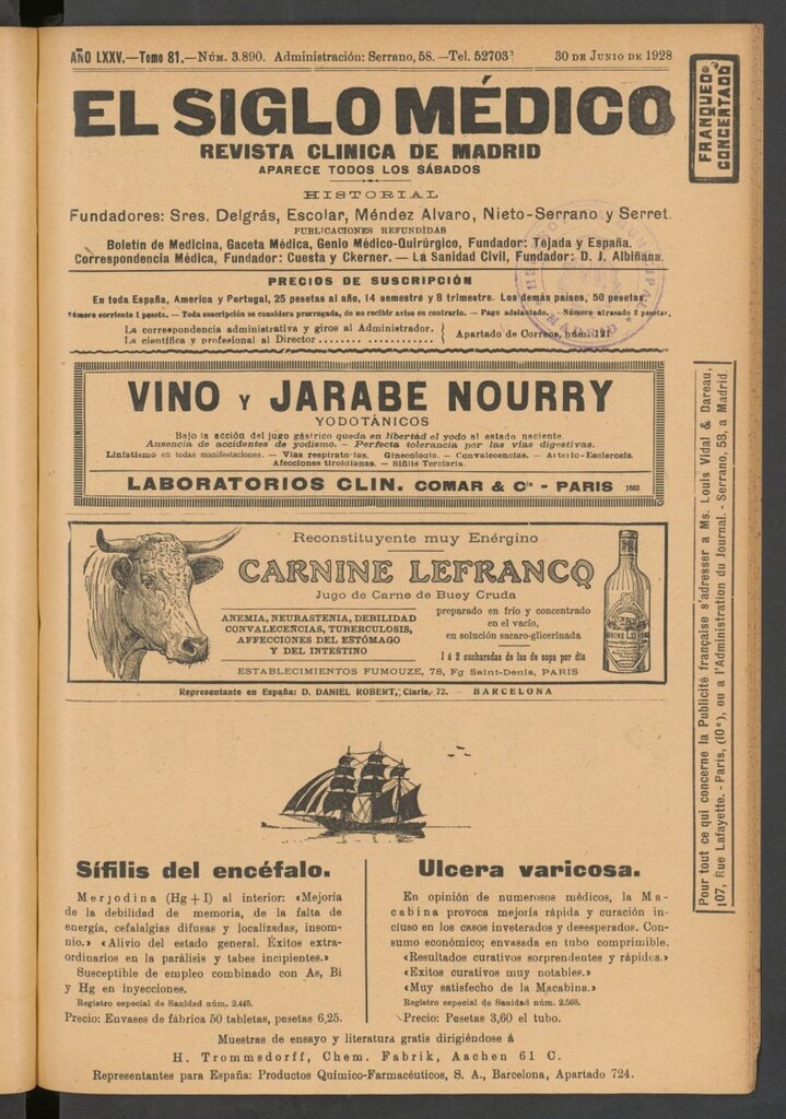 Miniatura de El Siglo Médico : boletín de medicina y gaceta médica del 30 de junio de 1928