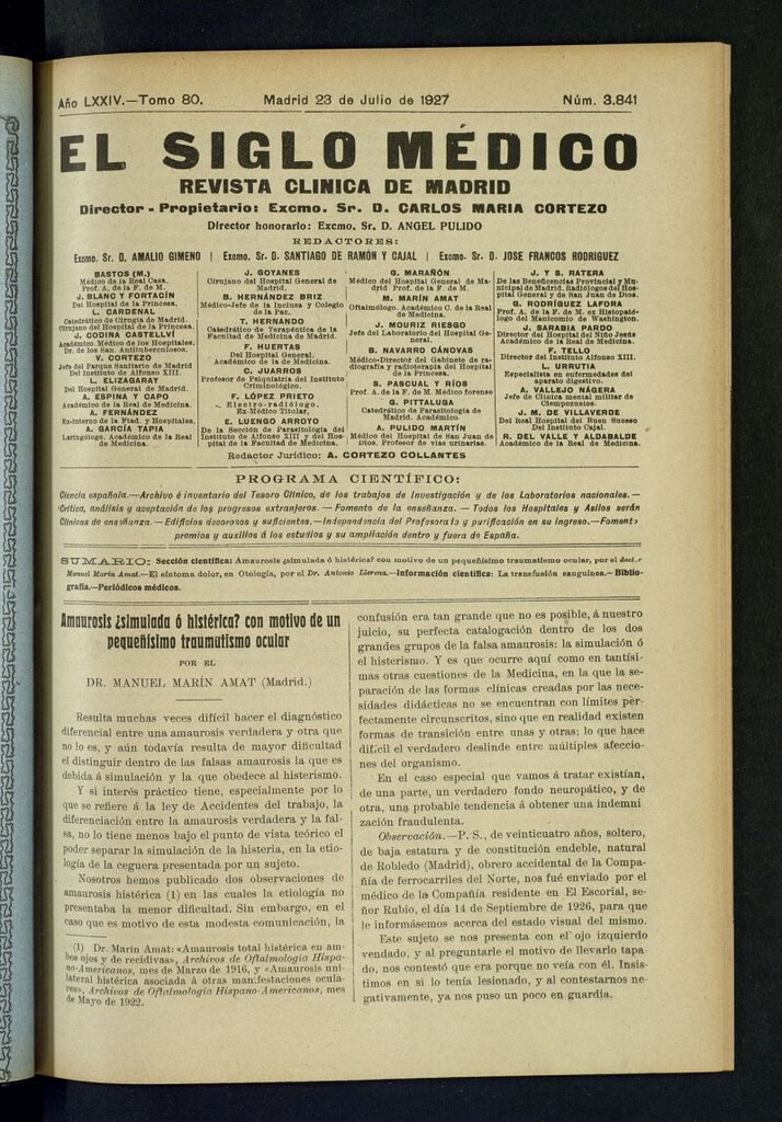Miniatura de El Siglo Médico : boletín de medicina y gaceta médica del 23 de julio de 1927