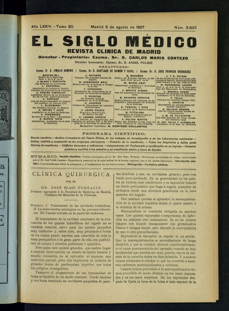 Miniatura de El Siglo Médico : boletín de medicina y gaceta médica del 6 de agosto de 1927