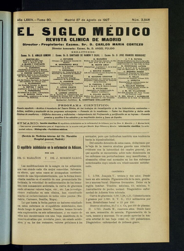 Miniatura de El Siglo Médico : boletín de medicina y gaceta médica del 27 de agosto de 1927
