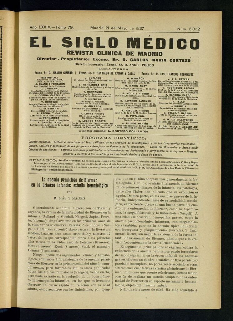 Miniatura de El Siglo Médico : boletín de medicina y gaceta médica del 21 de mayo de 1927
