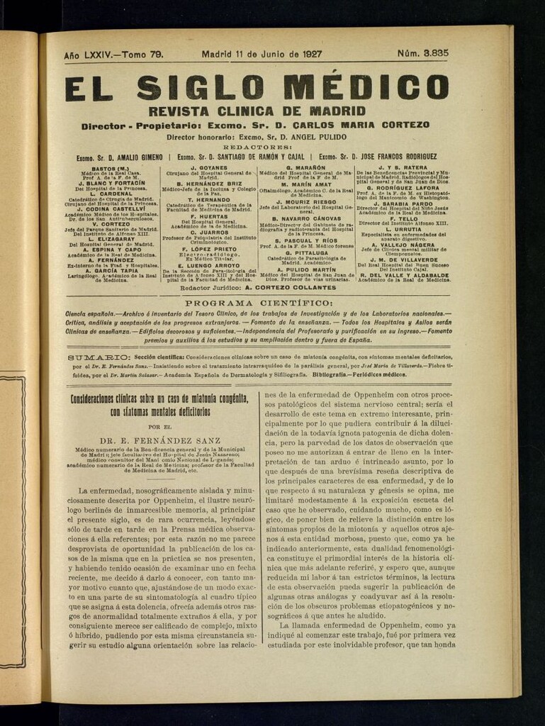 Miniatura de El Siglo Médico : boletín de medicina y gaceta médica del 11 de junio de 1927