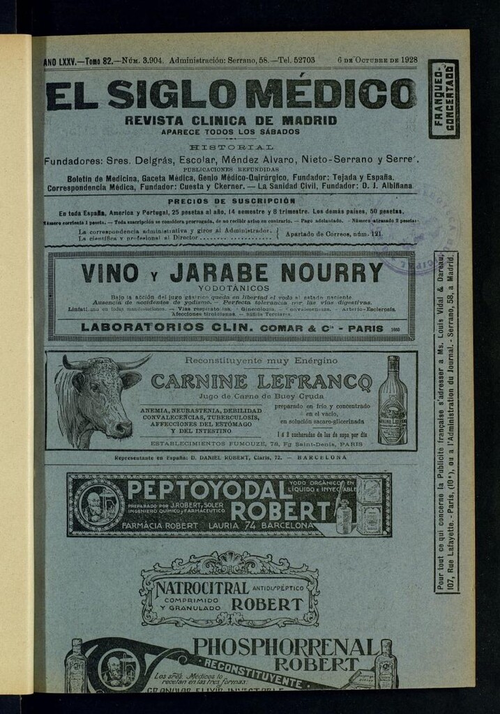 Miniatura de El Siglo Médico : boletín de medicina y gaceta médica del 6 de octubre de 1928