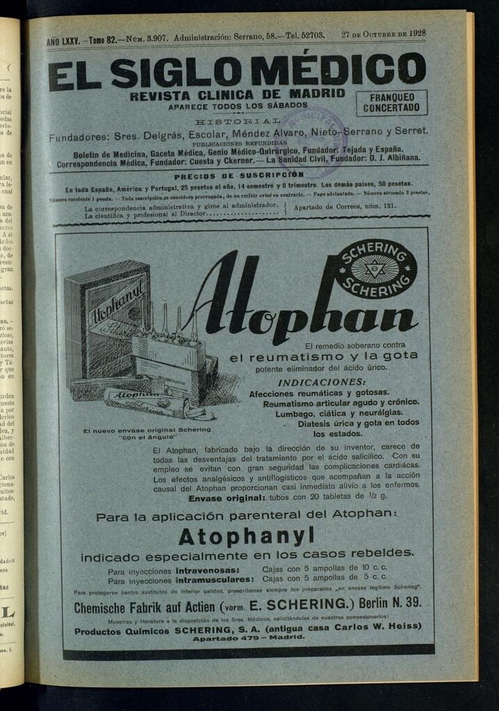 Miniatura de El Siglo Médico : boletín de medicina y gaceta médica del 27 de octubre de 1928