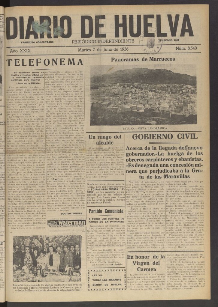 Miniatura de Diario de Huelva : periódico independiente del 7 de julio de 1936