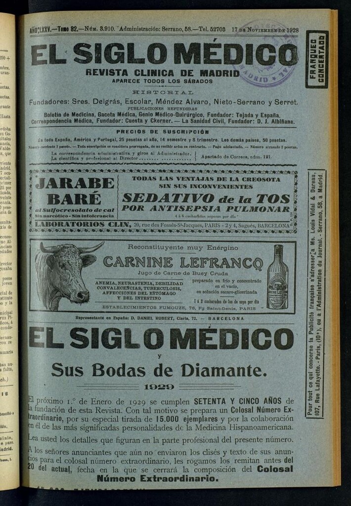 Miniatura de El Siglo Médico : boletín de medicina y gaceta médica del 17 de noviembre de 1928