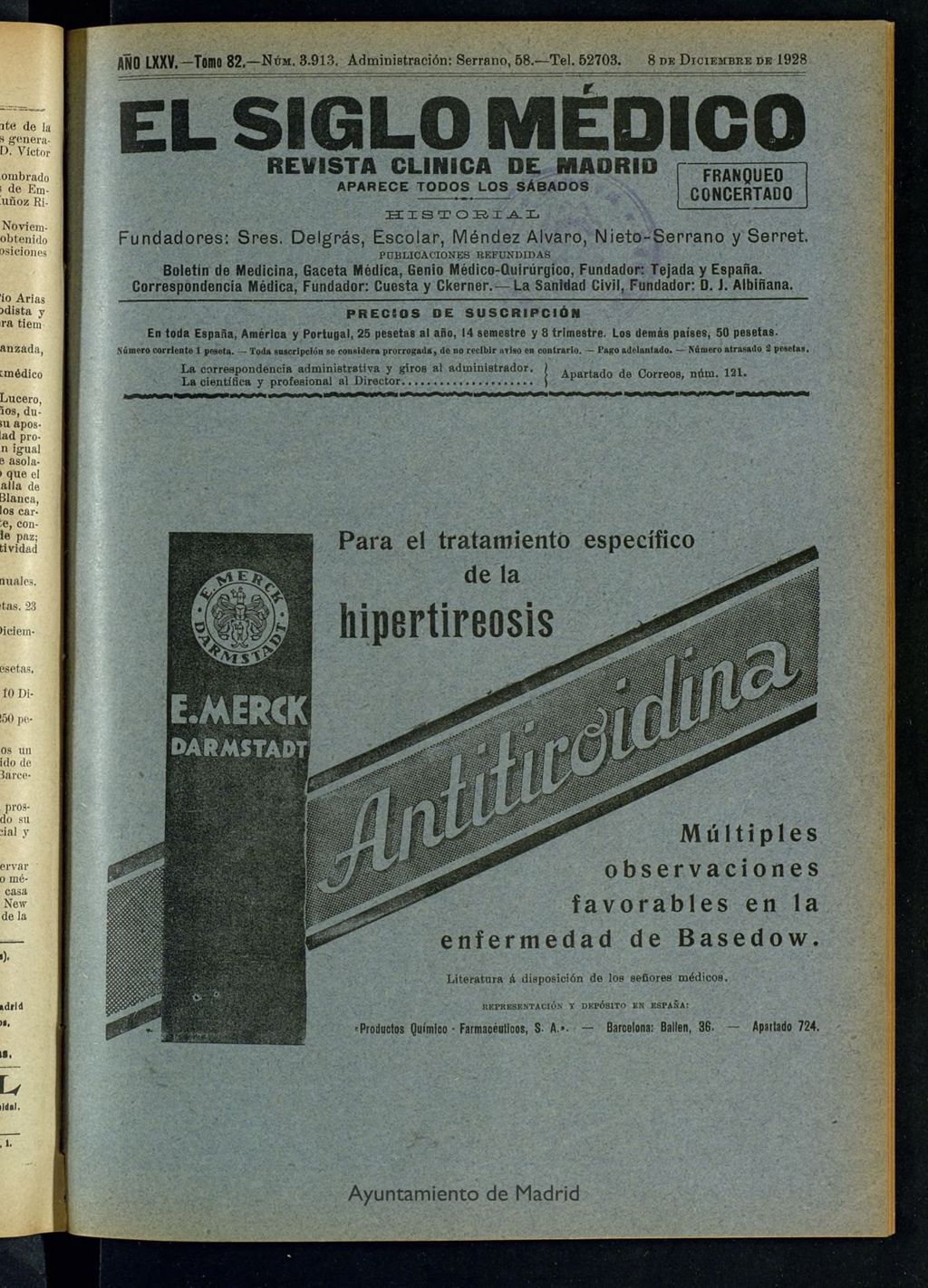 Miniatura de El Siglo Médico : boletín de medicina y gaceta médica del 8 de diciembre de 1928