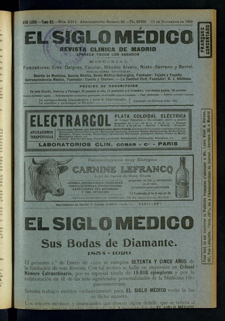 Miniatura de El Siglo Médico : boletín de medicina y gaceta médica del 15 de diciembre de 1928