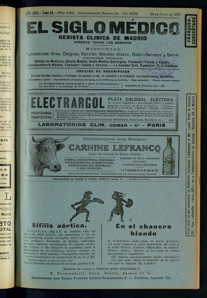 Miniatura de El Siglo Médico : boletín de medicina y gaceta médica del 28 de julio de 1928