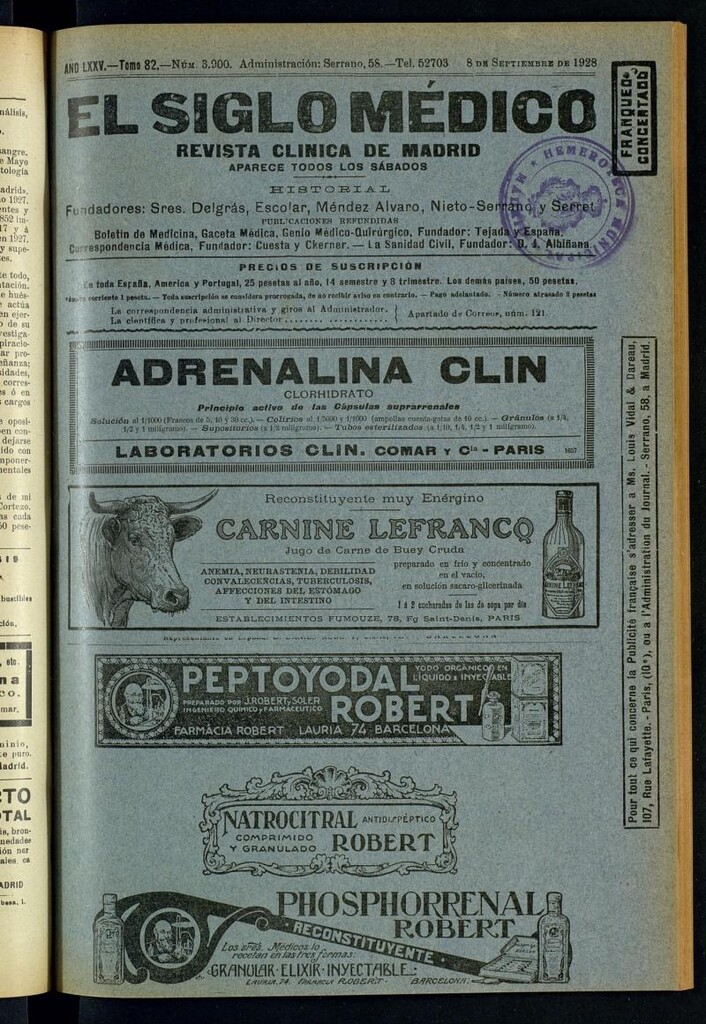 Miniatura de El Siglo Médico : boletín de medicina y gaceta médica del 8 de septiembre de 1928