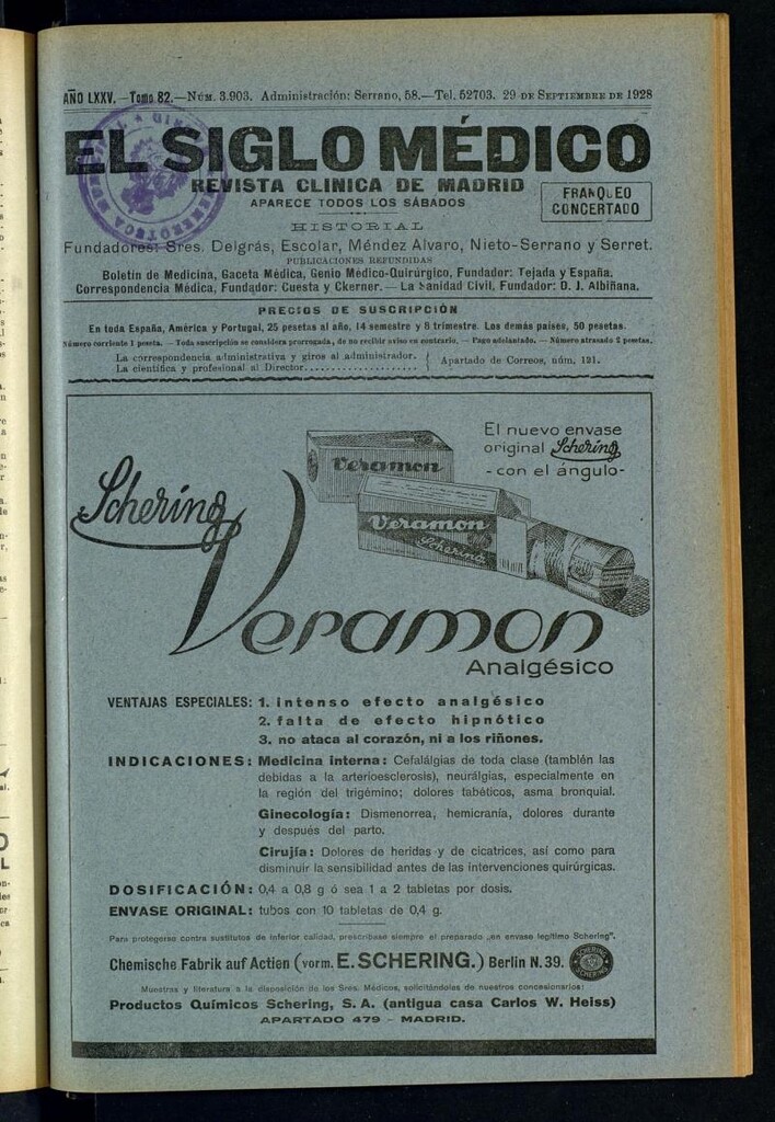 Miniatura de El Siglo Médico : boletín de medicina y gaceta médica del 29 de septiembre de 1928