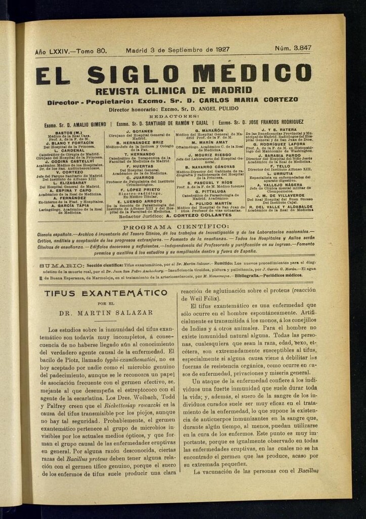 Miniatura de El Siglo Médico : boletín de medicina y gaceta médica del 3 de septiembre de 1927