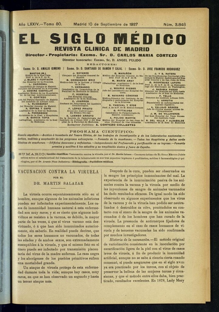 Miniatura de El Siglo Médico : boletín de medicina y gaceta médica del 10 de septiembre de 1927