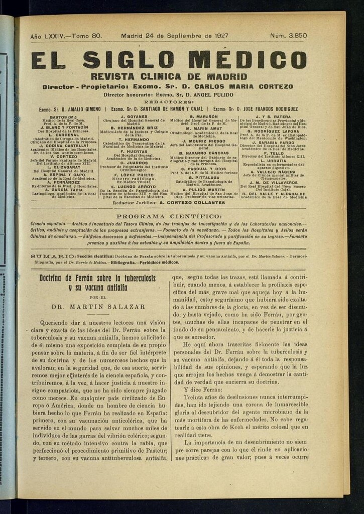 Miniatura de El Siglo Médico : boletín de medicina y gaceta médica del 24 de septiembre de 1927