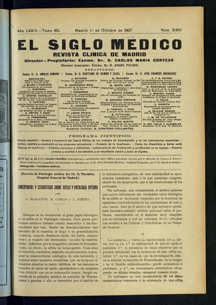 Miniatura de El Siglo Médico : boletín de medicina y gaceta médica del 1 de octubre de 1927
