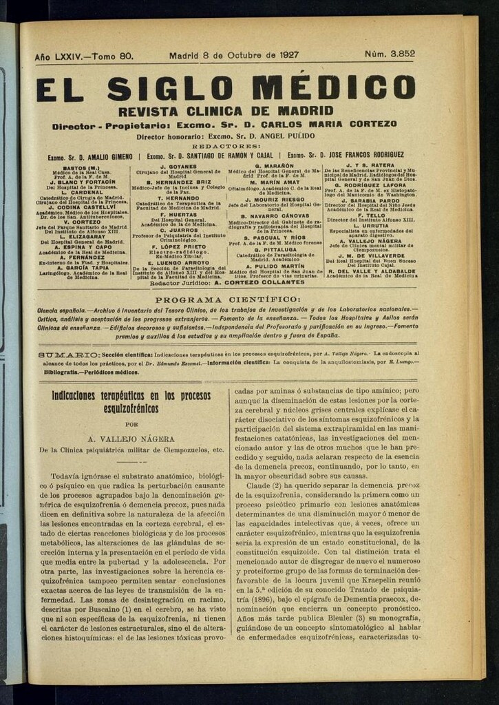 Miniatura de El Siglo Médico : boletín de medicina y gaceta médica del 8 de octubre de 1927
