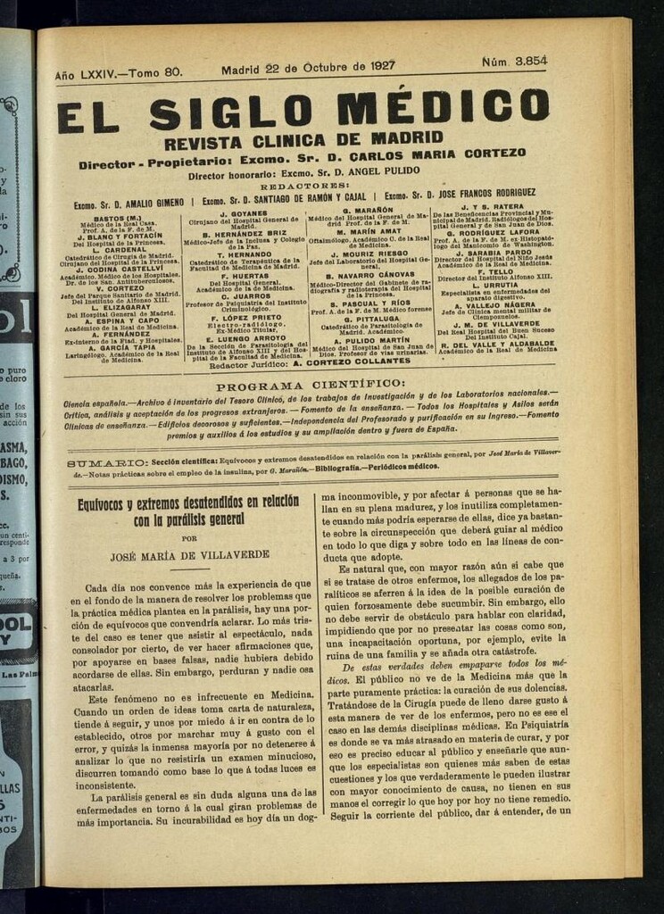 Miniatura de El Siglo Médico : boletín de medicina y gaceta médica del 22 de octubre de 1927