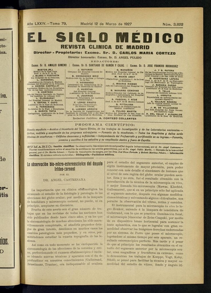 Miniatura de El Siglo Médico  : boletín de medicina y gaceta médica del 12 de marzo de 1927