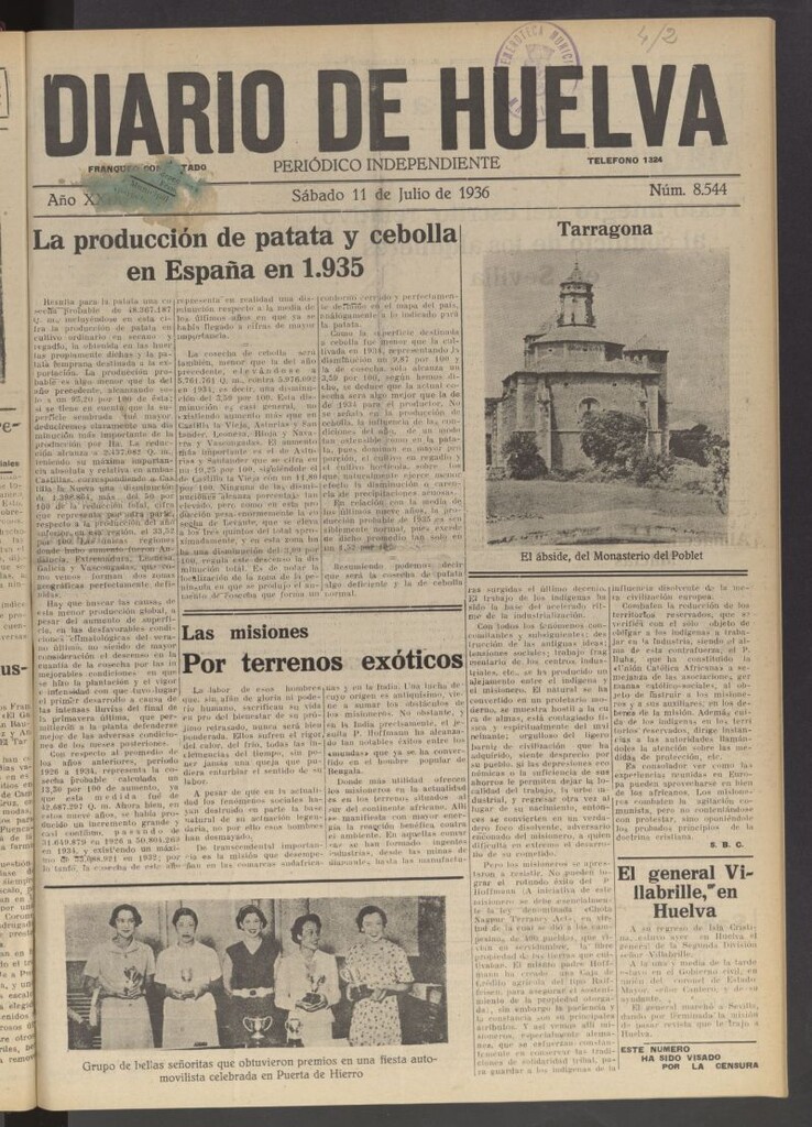 Miniatura de Diario de Huelva : periódico independiente del 11 de julio de 1936