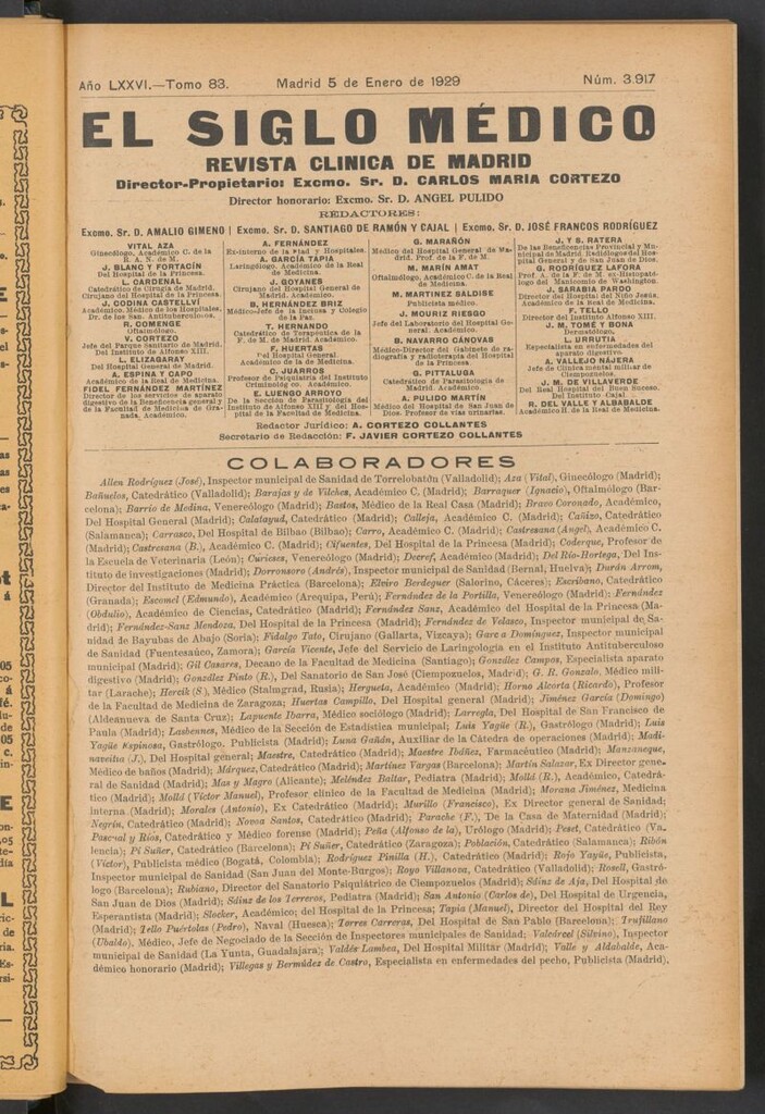 Miniatura de El Siglo Médico : boletín de medicina y gaceta médica  del 5 de enero de 1929