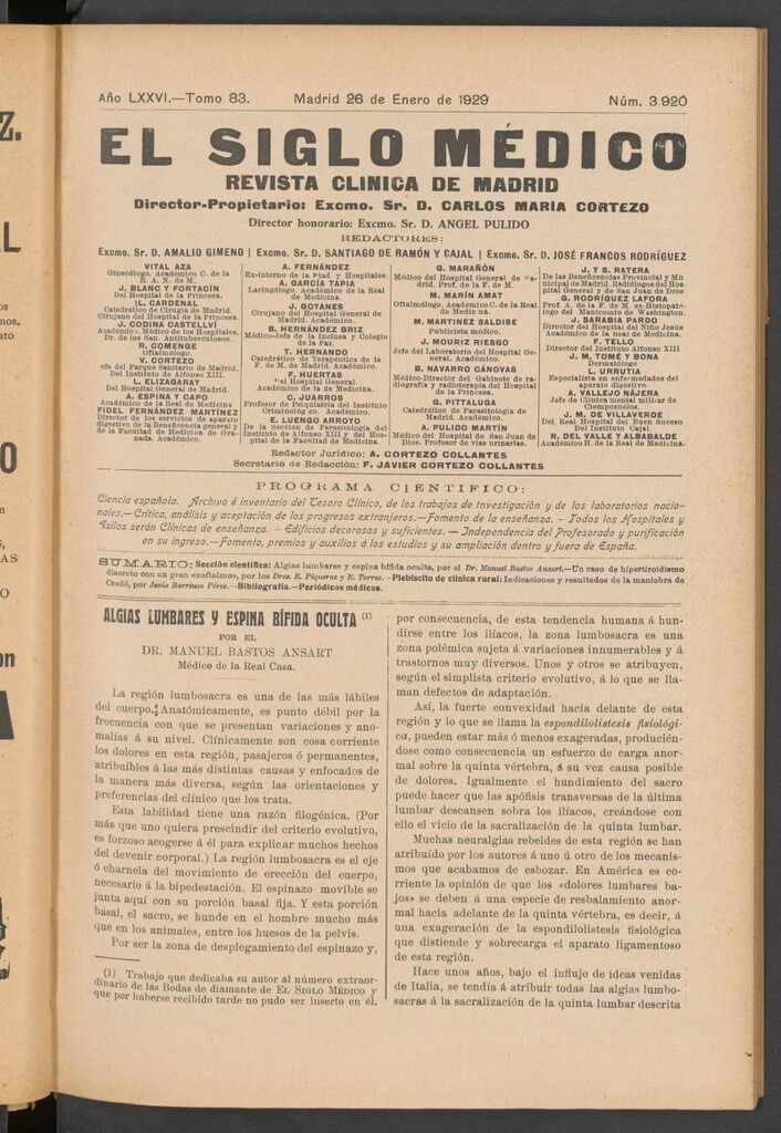 Miniatura de El Siglo Médico : boletín de medicina y gaceta médica  del 26 de enero de 1929