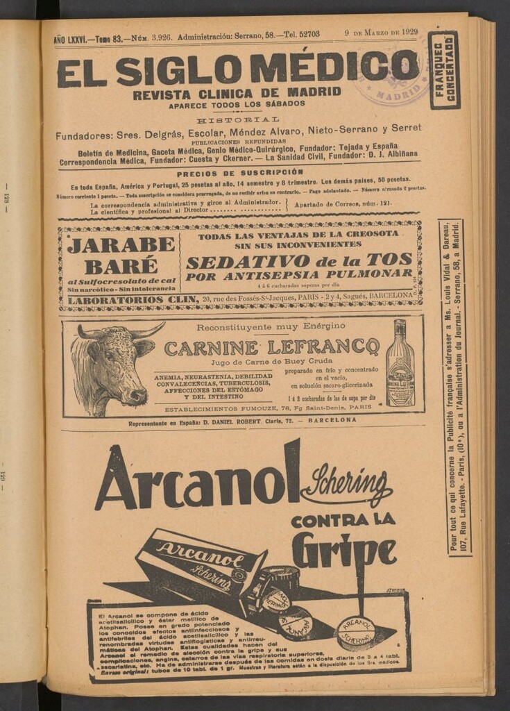 Miniatura de El Siglo Médico : boletín de medicina y gaceta médica  del 9 de marzo de 1929