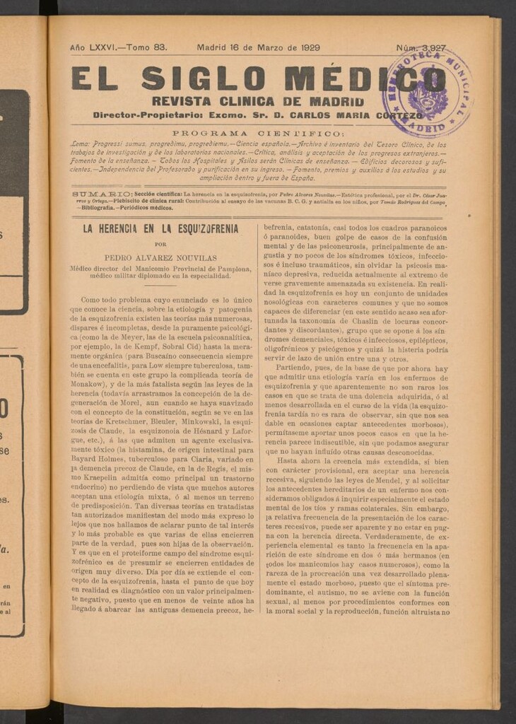 Miniatura de El Siglo Médico : boletín de medicina y gaceta médica  del 16 de marzo de 1929