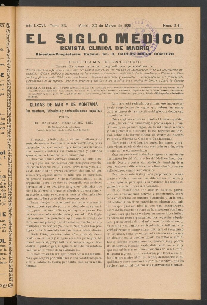 Miniatura de El Siglo Médico : boletín de medicina y gaceta médica  del 30 de marzo de 1929
