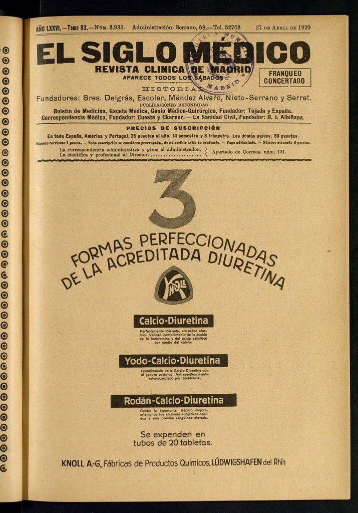 Miniatura de El Siglo Médico : boletín de medicina y gaceta médica del 27 de abril de 1929