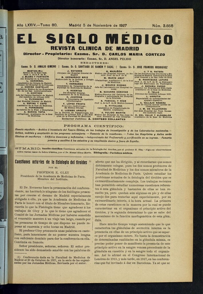Miniatura de El Siglo Médico : boletín de medicina y gaceta médica del 5 de noviembre de 1927