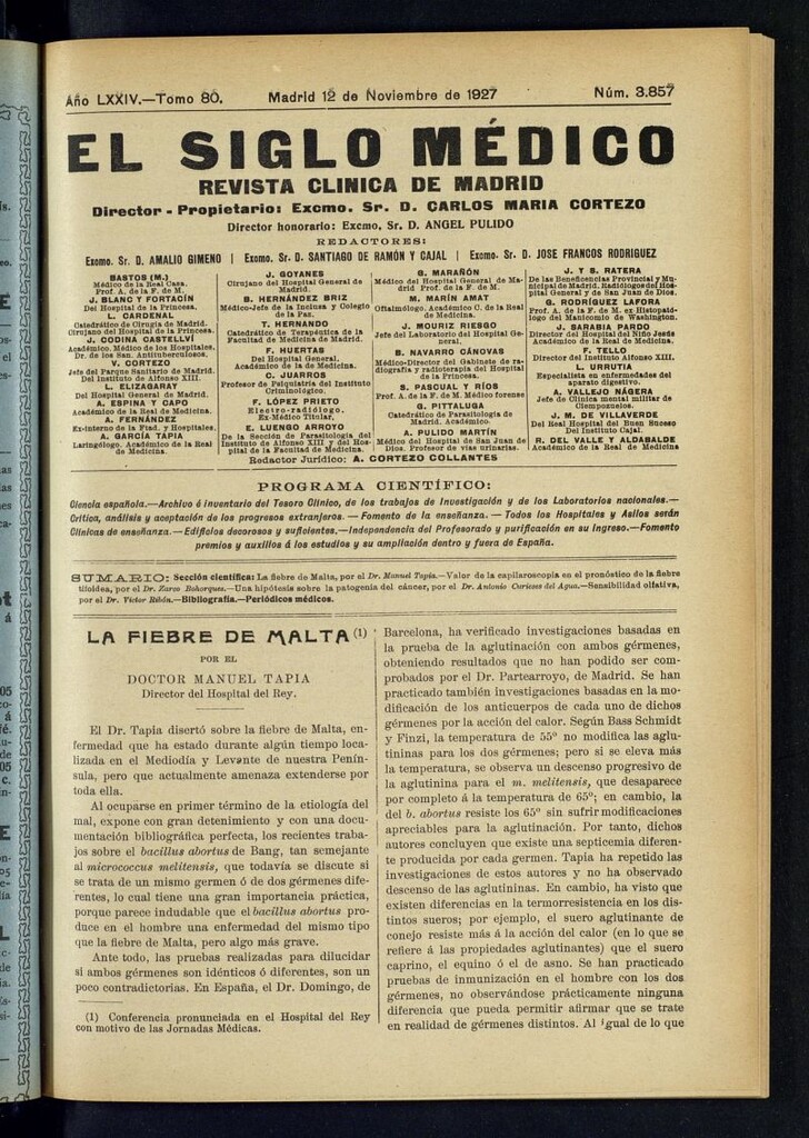 Miniatura de El Siglo Médico : boletín de medicina y gaceta médica del 12 de noviembre de 1927