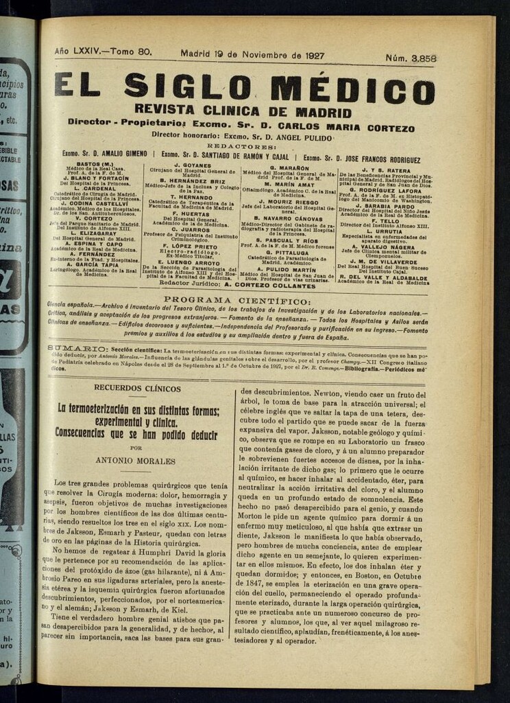 Miniatura de El Siglo Médico : boletín de medicina y gaceta médica del 19 de noviembre de 1927
