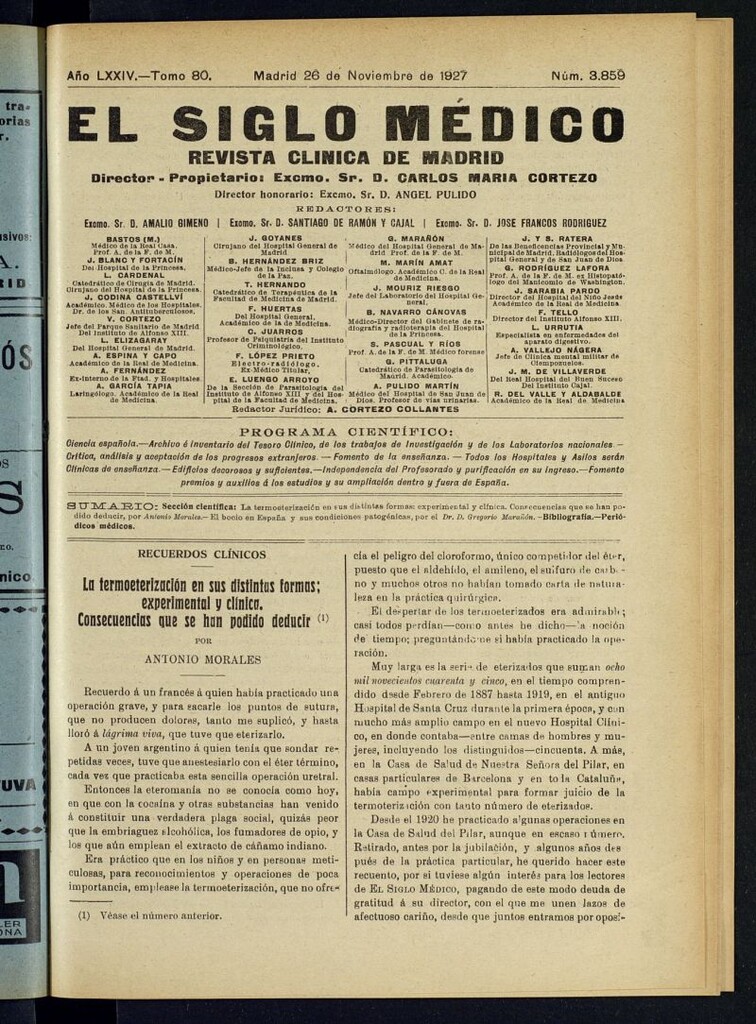 Miniatura de El Siglo Médico : boletín de medicina y gaceta médica del 26 de noviembre de 1927