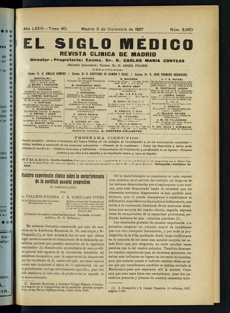 Miniatura de El Siglo Médico : boletín de medicina y gaceta médica del 3 de diciembre de 1927