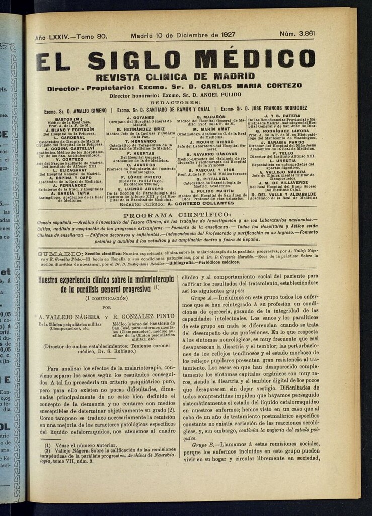 Miniatura de El Siglo Médico : boletín de medicina y gaceta médica del 10 de diciembre de 1927