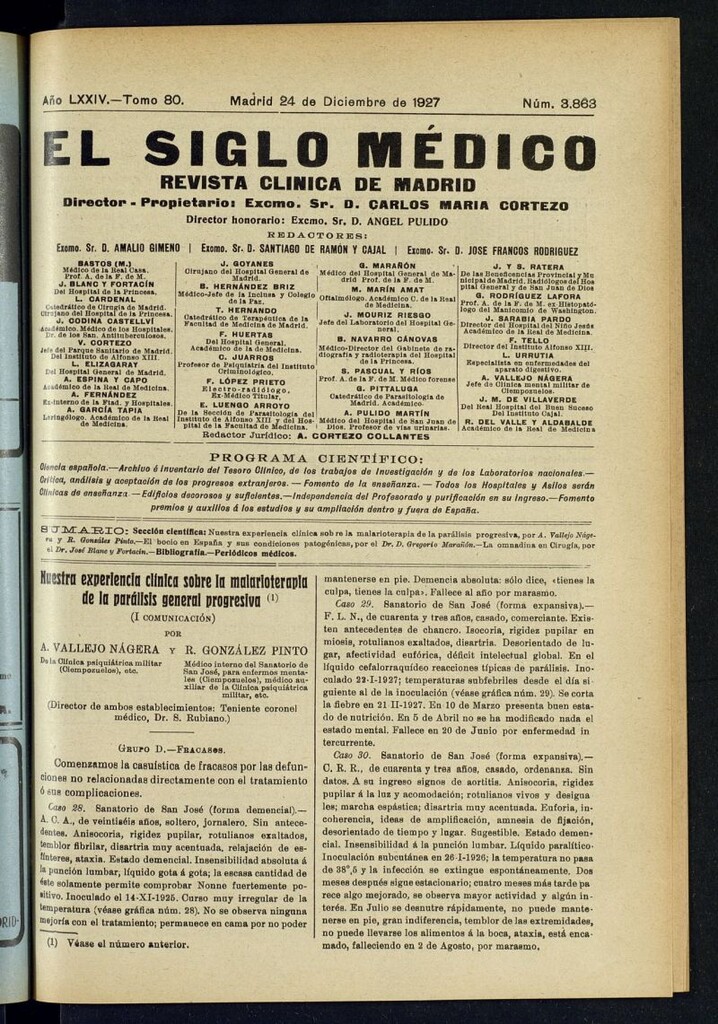 Miniatura de El Siglo Médico : boletín de medicina y gaceta médica del 24 de diciembre de 1927