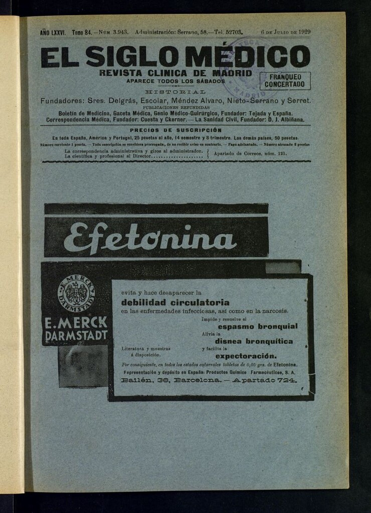 Miniatura de El Siglo Médico : boletín de medicina y gaceta médica del 6 de julio de 1929